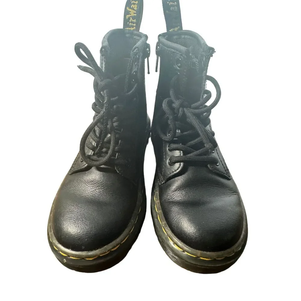Dr Marten Girls Black Leather Lace Up Side Zip Boots Docs Girls Size 11‎